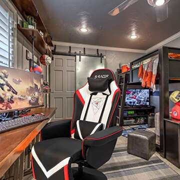 Homall Reclining Chair with Footrest Computer Ergonomic Gaming Recliner Racing Style PU Leather Gamer Chair with Cup Holder Headrest and Lumbar Support(White)