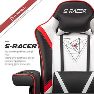 Homall Reclining Chair with Footrest Computer Ergonomic Gaming Recliner Racing Style PU Leather Gamer Chair with Cup Holder Headrest and Lumbar Support(White)