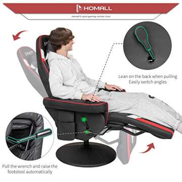 Homall Reclining Chair with Footrest Computer Ergonomic Gaming Recliner Racing Style PU Leather Gamer Chair with Cup Holder Headrest and Lumbar Support(White)