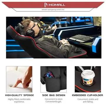 Homall Reclining Chair with Footrest Computer Ergonomic Gaming Recliner Racing Style PU Leather Gamer Chair with Cup Holder Headrest and Lumbar Support(White)
