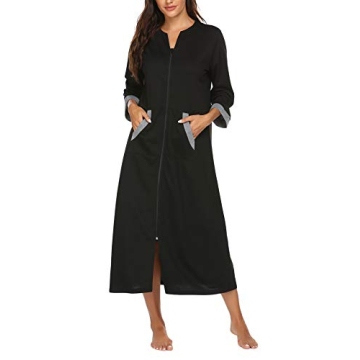 Ekouaer Women Zipper Robe 3/4 Sleeves Loungewear Dress Full Length Sleepwear Pockets Housecoat Night...