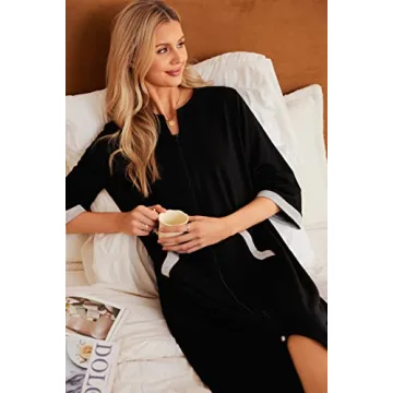 Ekouaer Women's Zip-Up Robe Stylish Loungewear with Pockets