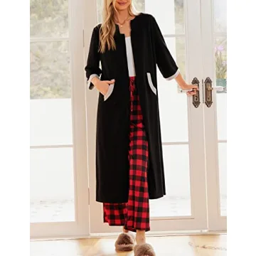 Ekouaer Women's Zip-Up Robe Stylish Loungewear with Pockets