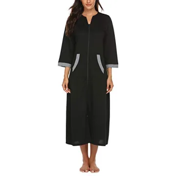 Ekouaer Women's Zip-Up Robe Stylish Loungewear with Pockets