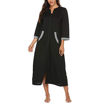 Ekouaer Women's Zip-Up Robe Stylish Loungewear with Pockets