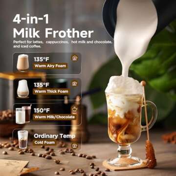 MOOSUM Milk Frother, 4-in-1 10.1oz/300ml Electric Milk Steamer, Easy Clean, Automatic Hot/Cold Foam ...