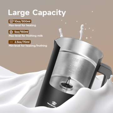 MOOSUM Milk Frother, 4-in-1 10.1oz/300ml Electric Milk Steamer, Easy Clean, Automatic Hot/Cold Foam Maker, Hot Chocolate Maker, 120V