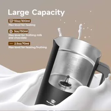 MOOSUM Milk Frother, 4-in-1 10.1oz/300ml Electric Milk Steamer, Easy Clean, Automatic Hot/Cold Foam Maker, Hot Chocolate Maker, 120V