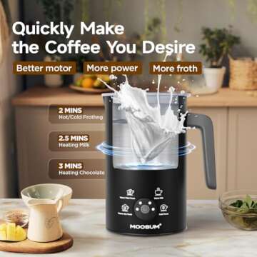 MOOSUM Milk Frother, 4-in-1 10.1oz/300ml Electric Milk Steamer, Easy Clean, Automatic Hot/Cold Foam Maker, Hot Chocolate Maker, 120V