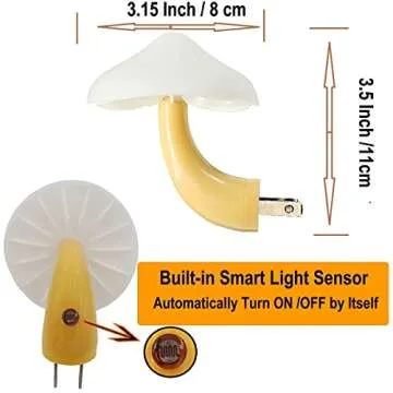 AUSAYE 2 Pack Sensor LED Night Light Plug in NightLight Energy Saving Wall Lamp Mushroom Night Lights for Bedroom, Bathroom,Toilet,Hallway,Kitchen,Kids,Adults Warm White