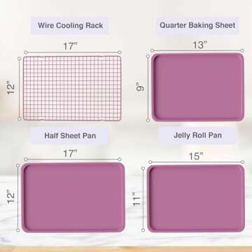 3 Pink Baking Sheet set with Cooling Rack Baking Sheet Pans Set, Pink Cookie Sheets for Baking Nonstick with Wire Rack Set of 3 Pink Baking Sheets for Oven, Half/Quarter/Jelly Roll Pan