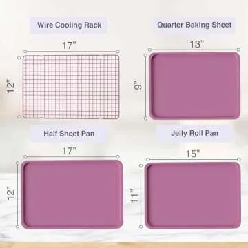 3 Pink Baking Sheet set with Cooling Rack Baking Sheet Pans Set, Pink Cookie Sheets for Baking Nonstick with Wire Rack Set of 3 Pink Baking Sheets for Oven, Half/Quarter/Jelly Roll Pan