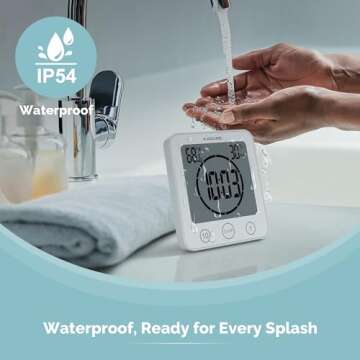 KADAMS Shower Timer Waterproof Bathroom Timer, Wall Clock with Alarm, Digital Kitchen Timer, Waterpr...