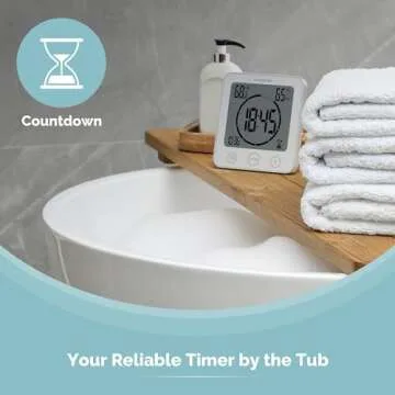 KADAMS Shower Timer Waterproof Bathroom Timer, Wall Clock with Alarm, Digital Kitchen Timer, Waterproof for Water Spray, Temperature Humidity, Suction Cup, Hanging, Magnetic, Stand - White