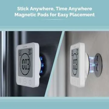 KADAMS Shower Timer Waterproof Bathroom Timer, Wall Clock with Alarm, Digital Kitchen Timer, Waterproof for Water Spray, Temperature Humidity, Suction Cup, Hanging, Magnetic, Stand - White