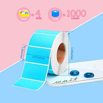 Gersoniel 4000 Square Labels Strong Adhesive Direct Thermal Labels Color Shipping Stickers Printable Self Adhesive for Thermal Printer 4 Rolls, Pink Yellow White Blue(1.18 x 1.97)