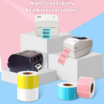 Gersoniel 4000 Square Labels Strong Adhesive Direct Thermal Labels Color Shipping Stickers Printable Self Adhesive for Thermal Printer 4 Rolls, Pink Yellow White Blue(1.18 x 1.97)