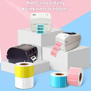 Gersoniel 4000 Square Labels Strong Adhesive Direct Thermal Labels Color Shipping Stickers Printable Self Adhesive for Thermal Printer 4 Rolls, Pink Yellow White Blue(1.18 x 1.97)