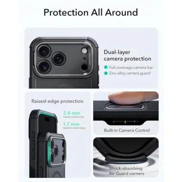 ESR for iPhone 17 Pro Max Case with Stash Stand, 7X Military-Grade Drop Protection with Camera Control, Shock-Absorbing Phone Rugged Cover, Compatible with MagSafe Accessories, Cyber Series, Black