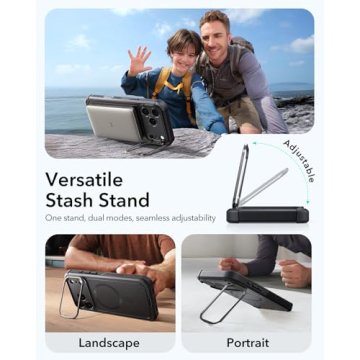 ESR for iPhone 17 Pro Max Case with Stash Stand, 7X Military-Grade Drop Protection with Camera Control, Shock-Absorbing Phone Rugged Cover, Compatible with MagSafe Accessories, Cyber Series, Black