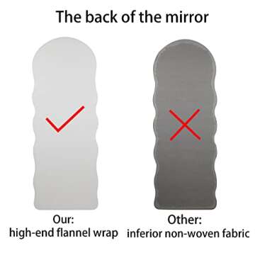 WOFFMX Full Length Mirror 63"x24", Irregular Wavy Mirror, Wave Floor Mirror, Wall Mounted Mirror Standing or Leaning Against Wall for Bedroom Living Room, Flannel Wrapped Wooden Frame Mirror-White