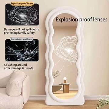 WOFFMX Full Length Mirror 63"x24", Irregular Wavy Mirror, Wave Floor Mirror, Wall Mounted Mirror Standing or Leaning Against Wall for Bedroom Living Room, Flannel Wrapped Wooden Frame Mirror-White
