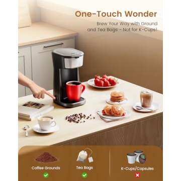 Personal Single Serve Coffee Maker - Quick Brew with Grounds and Tea Bags (Not Compatible with K-Cup...