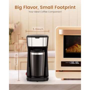 Personal Single Serve Coffee Maker - Quick Brew with Grounds and Tea Bags (Not Compatible with K-Cups), Includes 14oz Travel Mug, One-Touch Operation