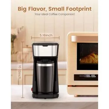Personal Single Serve Coffee Maker - Quick Brew with Grounds and Tea Bags (Not Compatible with K-Cups), Includes 14oz Travel Mug, One-Touch Operation