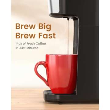 Personal Single Serve Coffee Maker - Quick Brew with Grounds and Tea Bags (Not Compatible with K-Cups), Includes 14oz Travel Mug, One-Touch Operation