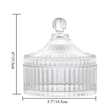 Candy Dish with Lid Clear Glass Crystal Covered Sugar Bowl Cookie Buffet Jar for Everyday Wedding Party Use Home Decoration 5.7x6.1 Inch