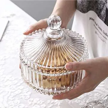 Candy Dish with Lid Clear Glass Crystal Covered Sugar Bowl Cookie Buffet Jar for Everyday Wedding Party Use Home Decoration 5.7x6.1 Inch