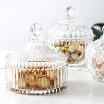 Candy Dish with Lid Clear Glass Crystal Covered Sugar Bowl Cookie Buffet Jar for Everyday Wedding Party Use Home Decoration 5.7x6.1 Inch