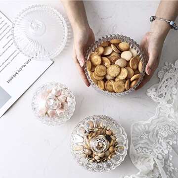 Candy Dish with Lid Clear Glass Crystal Covered Sugar Bowl Cookie Buffet Jar for Everyday Wedding Party Use Home Decoration 5.7x6.1 Inch