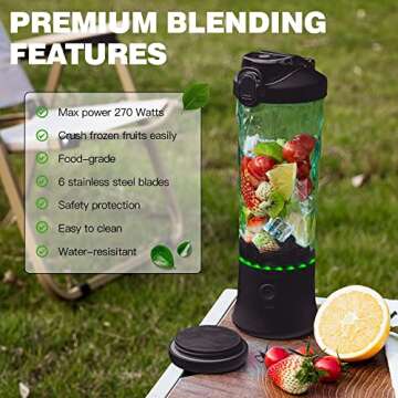 Portable Blender,270 Watt for Shakes and Smoothies Waterproof Blender USB Rechargeable with 20 oz BP...