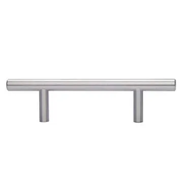 Amazon Basics Euro Bar Cabinet Handle (3/8-inch Diameter), 5.38-inch Length (3-inch Hole Center), Satin Nickel, 50-Pack