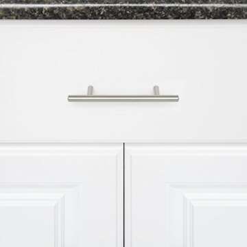 Amazon Basics Euro Bar Cabinet Handle (3/8-inch Diameter), 5.38-inch Length (3-inch Hole Center), Satin Nickel, 50-Pack