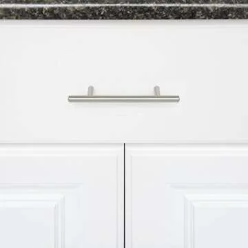 Amazon Basics Euro Bar Cabinet Handle (3/8-inch Diameter), 5.38-inch Length (3-inch Hole Center), Satin Nickel, 50-Pack