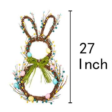 VGIA 27 Inch Artificial Easter Wreath for Front Door Rabbit Wreath with Pastel Eggs and Mixed Twigs ...