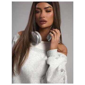 RoseSeek Women's Off The Shoulder Sweatshirt Long Sleeve Drop Shoulder Oversized Pullover Tops Fall Outfits Light Grey XXS