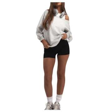 RoseSeek Women's Off The Shoulder Sweatshirt Long Sleeve Drop Shoulder Oversized Pullover Tops Fall Outfits Light Grey XXS