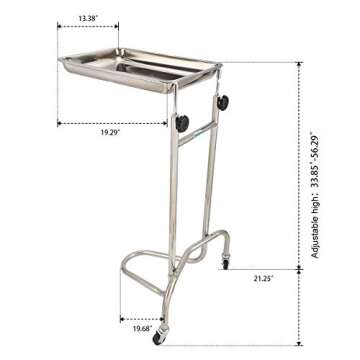 Konmee Mobile Instrument Stand Mayo Instrument Tray Stand Medical Doctor Tattoo Spa Salon Equipment Procedure Trays with Stainless Steel