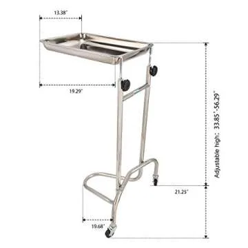 Konmee Mobile Instrument Stand Mayo Instrument Tray Stand Medical Doctor Tattoo Spa Salon Equipment Procedure Trays with Stainless Steel