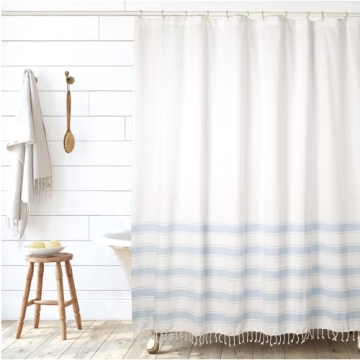 Folkulture Boho Shower Curtain with Tassels 72 inch