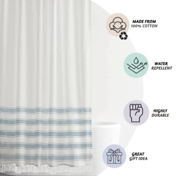 Folkulture Boho Shower Curtain with Tassels 72 inch