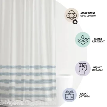Folkulture Boho Shower Curtain with Tassels 72 inch