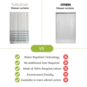 Folkulture Boho Shower Curtain with Tassels 72 inch