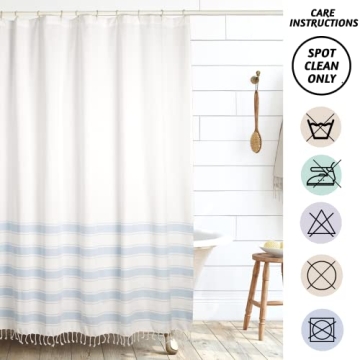 Folkulture Boho Shower Curtain with Tassels 72 inch