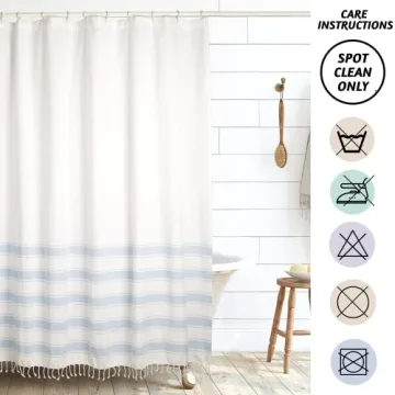 Folkulture Boho Shower Curtain with Tassels 72 inch