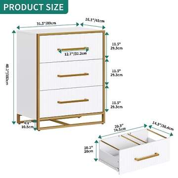 YITAHOME 3 Drawer File Cabinet, Large Lateral Filing Cabinet, 3 Drawer for Bedroom, Dressers & Chests of Drawers, Home Office Closet Dresser Wood Nightstand Storage Cabinet, White